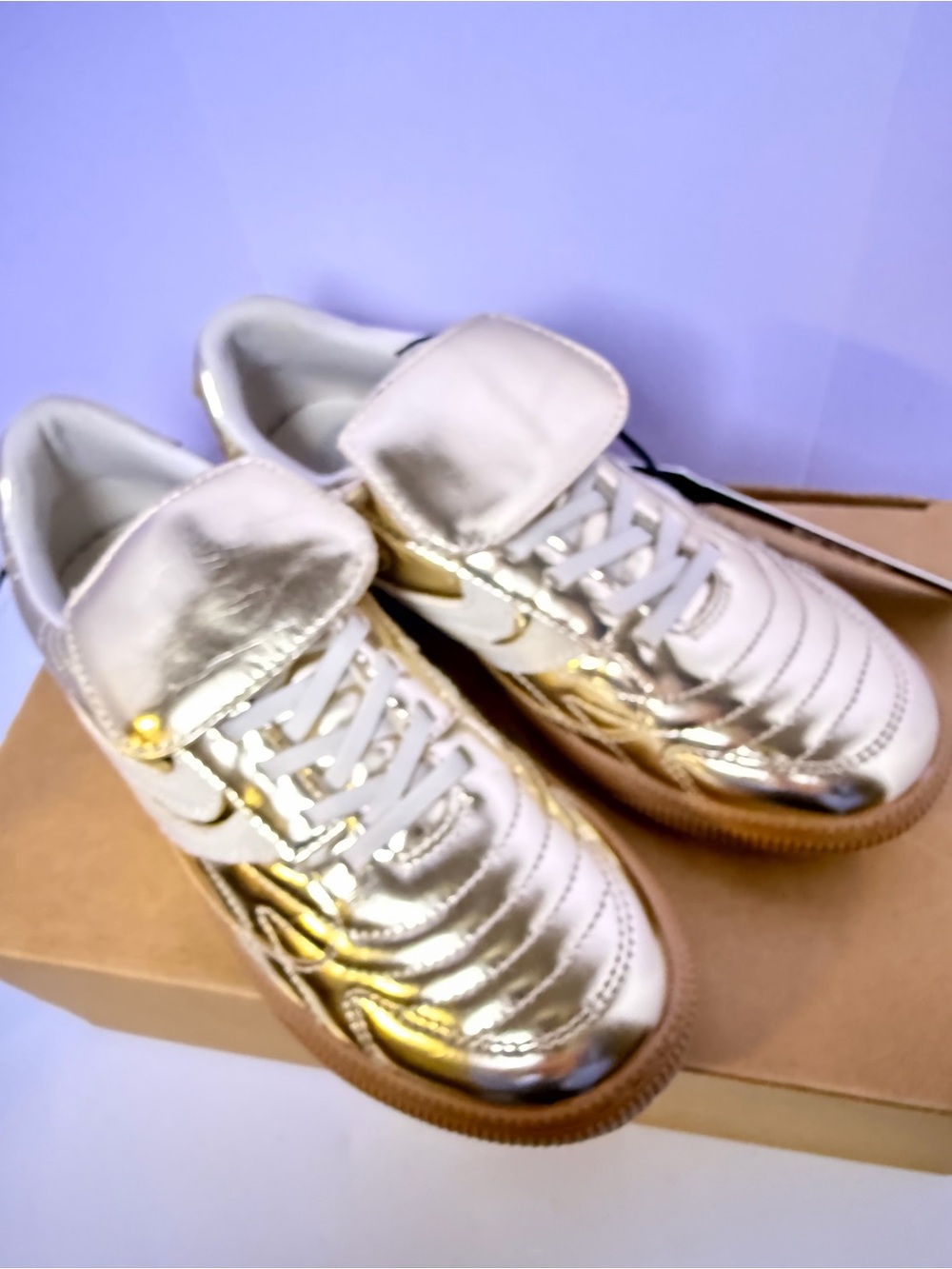 Madden Girl Girls Metallic Gold & White Velcro Sneakers